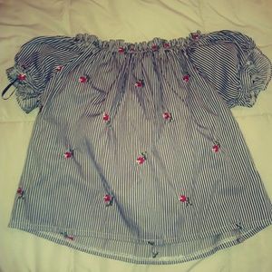 striped crop top with embroidered roses